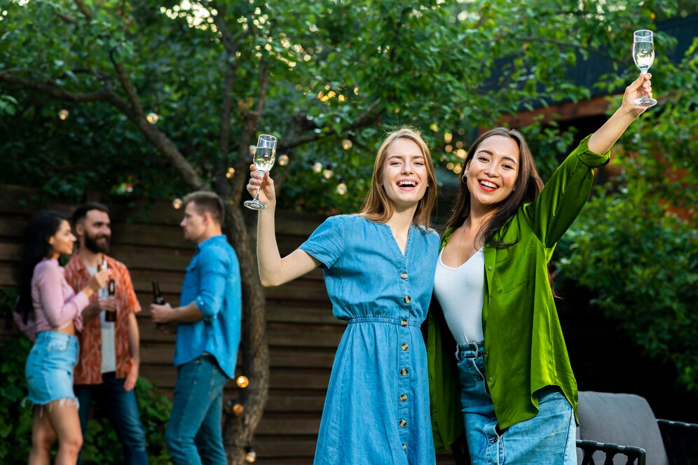 Friends hosting a backyard party