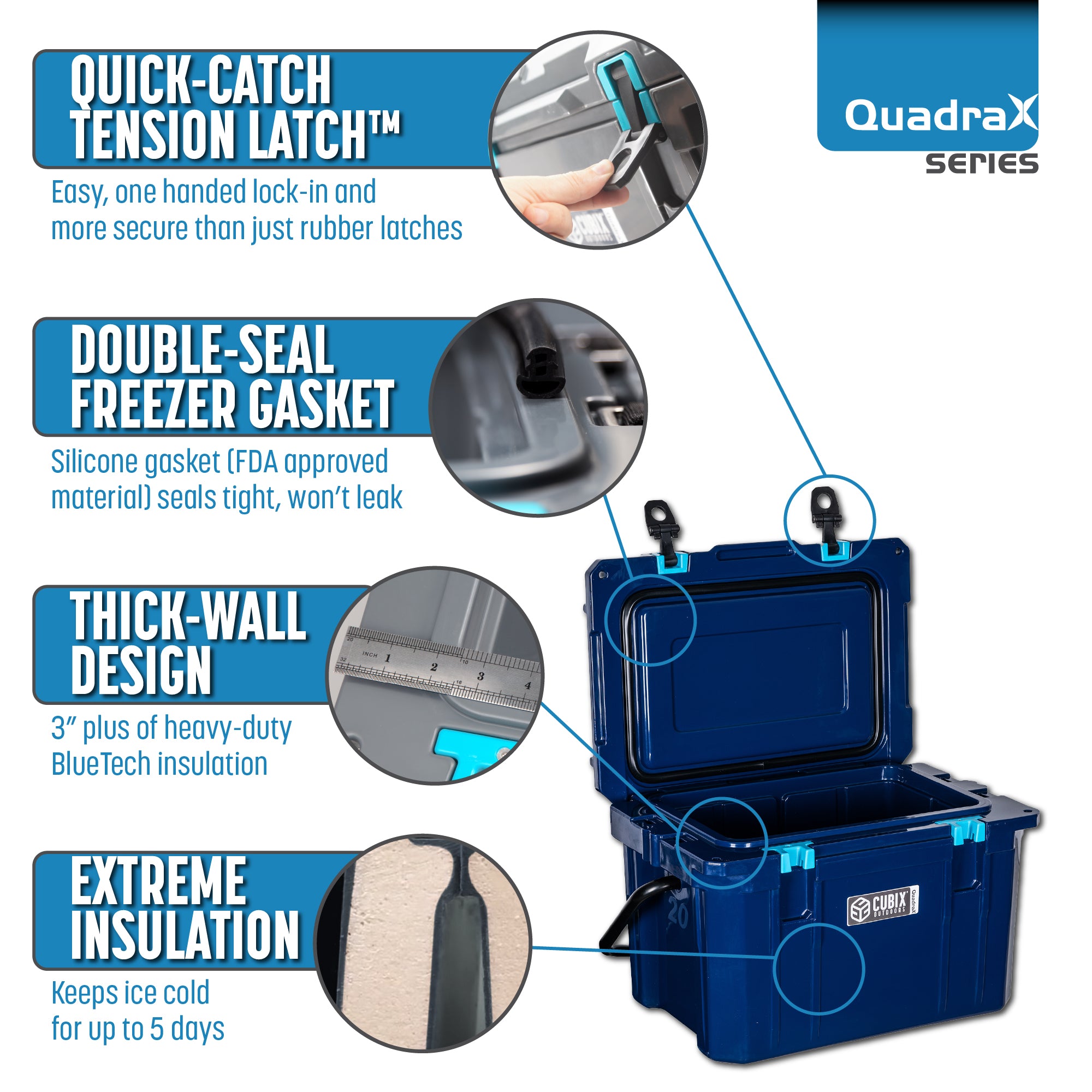 zz-20 Quart QuadraX Cooler - Rotomolded - Abyss Blue