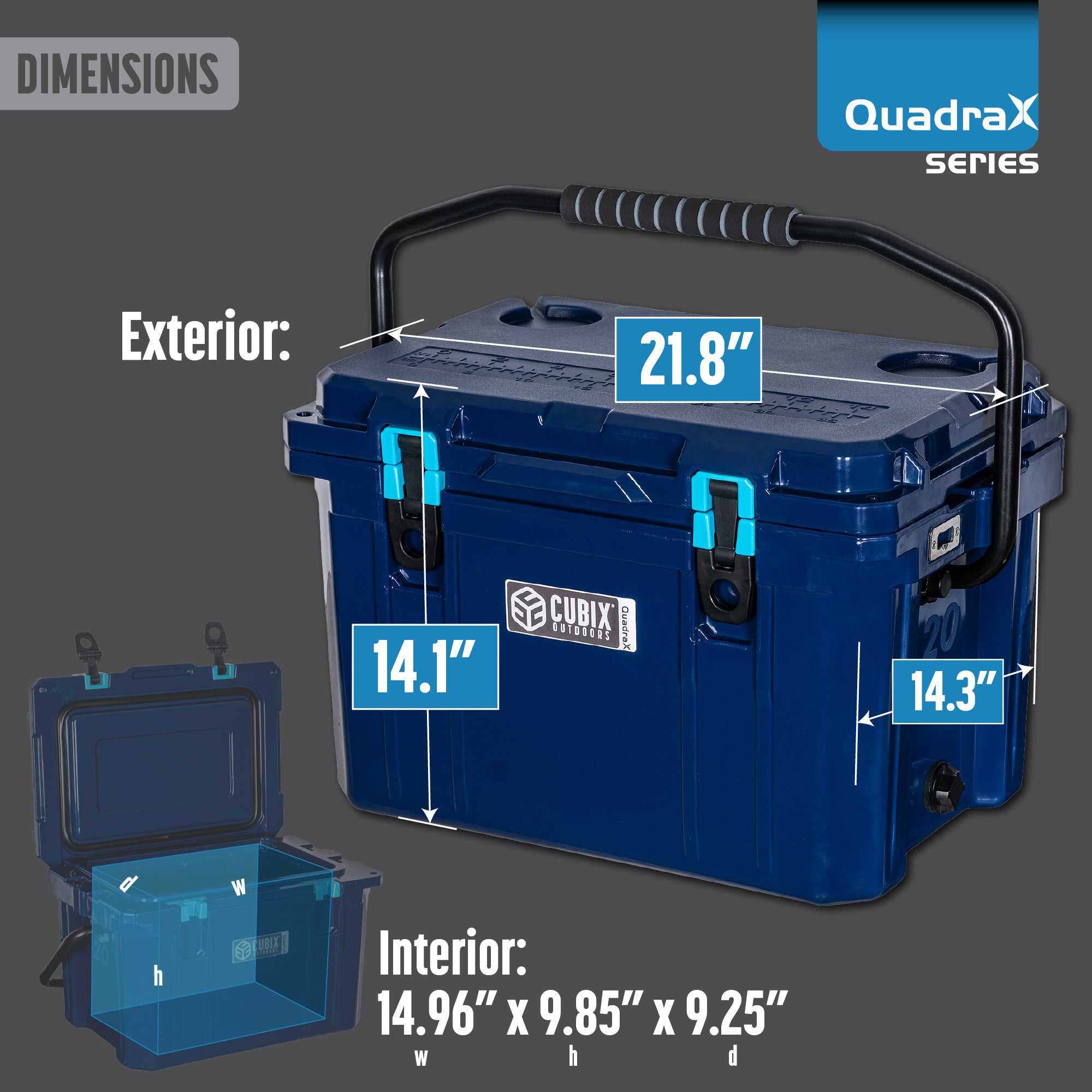 zz-20 Quart QuadraX Cooler - Rotomolded - Abyss Blue