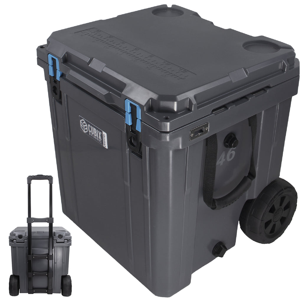 Cubix Outdoors 46 qt Quadrax Wheeled Rotomolded Portable Hard Cooler, Fits 26 Cans, Abyss Blue, Size: 46 Quarts